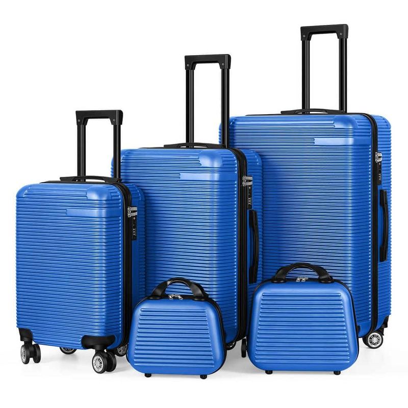 HIKOLAYAE - 5-Piece Carry On Horizontal Stripe Luggage Set with Spinner Wheels Blue