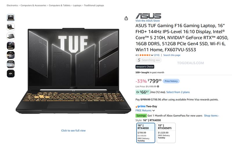 ASUS TUF Gaming F16 Gaming Laptop for $799.99 on Amazon!