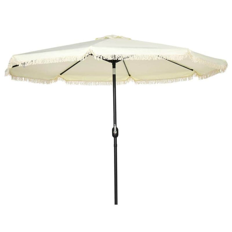 Otryad - 9 ft. Patio Umbrella with Push Button Tilt and Crank, Ruffled Outdoor Market Table Umbrella in Cream White