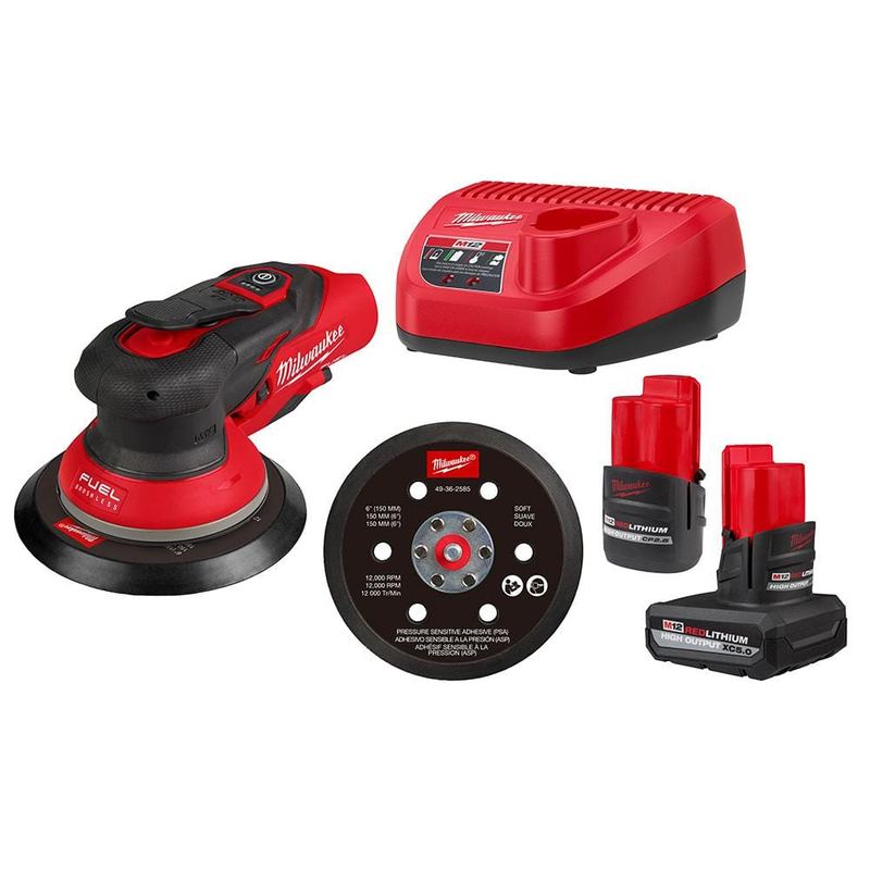 Milwaukee - M12 FUEL 12-Volt Li-Ion Brushless Cordless 6 in. Random Orbital Sander Kit (3/32 in) w M12 XC 5.0Ah & CP 2.5Ah Batteries