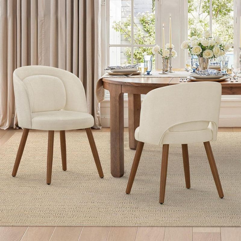 OrangeOne - Cath 30 in Linen Fabric Upholstered Solid Wood Legs Dining Chair with Detachable Pillow (Set of 2)