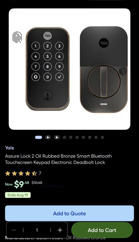 $239.99 Yale Assure Lock 2 Smart Deadbolt for $9.48