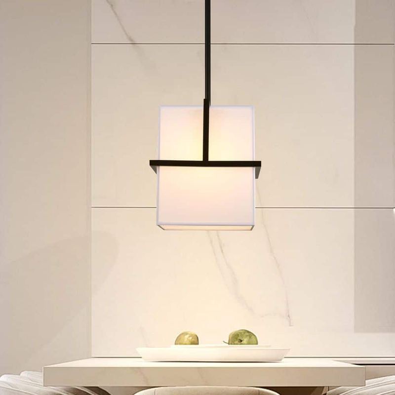 HLJYNJM - 1-Light Black Modern Height Adjustable Chandelier with Fabric Shaded, Pendant Light for Kitchen Island