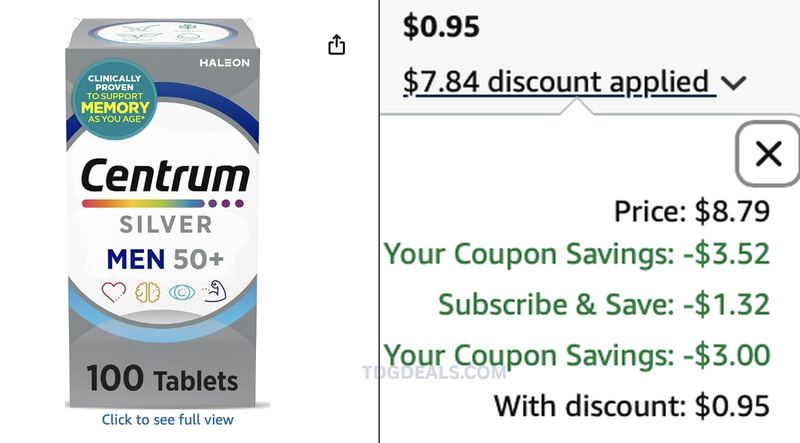 🚨 🚨  CENTRUM MEN'S MULTIVITAMIN FOR LESS THAN $1