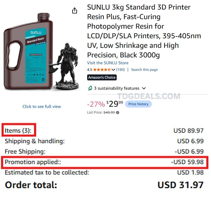 3 SUNLU RESIN BOTTLES FOR $29.99