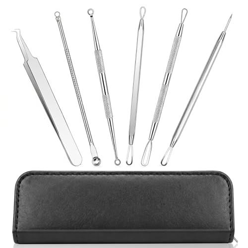 6 in 1 Pimple Popper Tool Kit, Blackhead Remover Tools, Pimple Popper Tool Zit Popper Tool Acne Tools Black Head Remover for Face with Bag