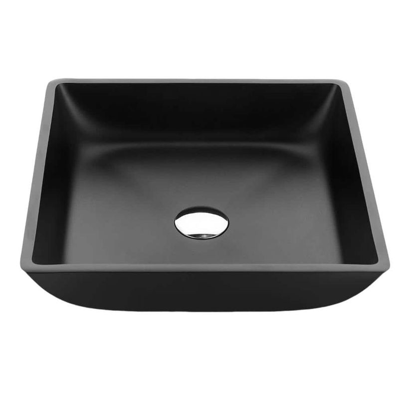 ANZZI - Solstice Square Glass Vessel Bathroom Sink with Matte Black Finish