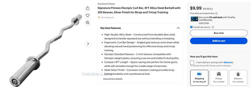 OLYMPIC CURL BAR ONLY $10