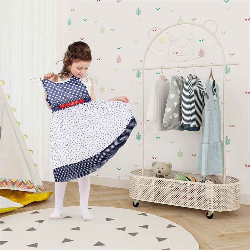 Costway - White Kid Clothes Rack with 3 Adjustable Heights Home Freestanding Clothes Rack