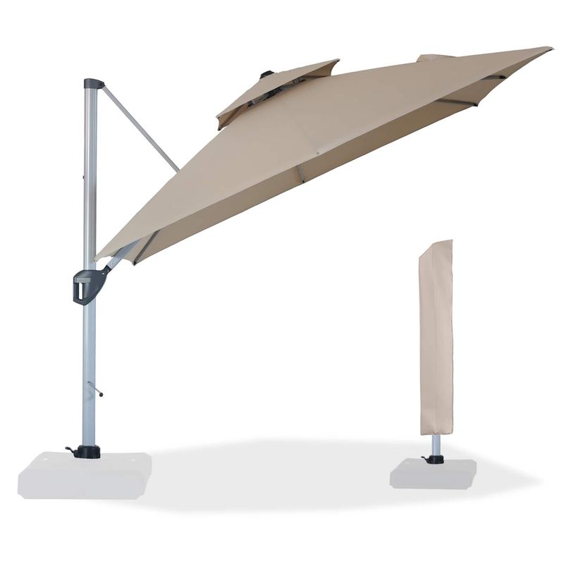 Mondawe - 10ft. Square Aluminum 360-Degree Cantilever Patio Umbrella - Beige