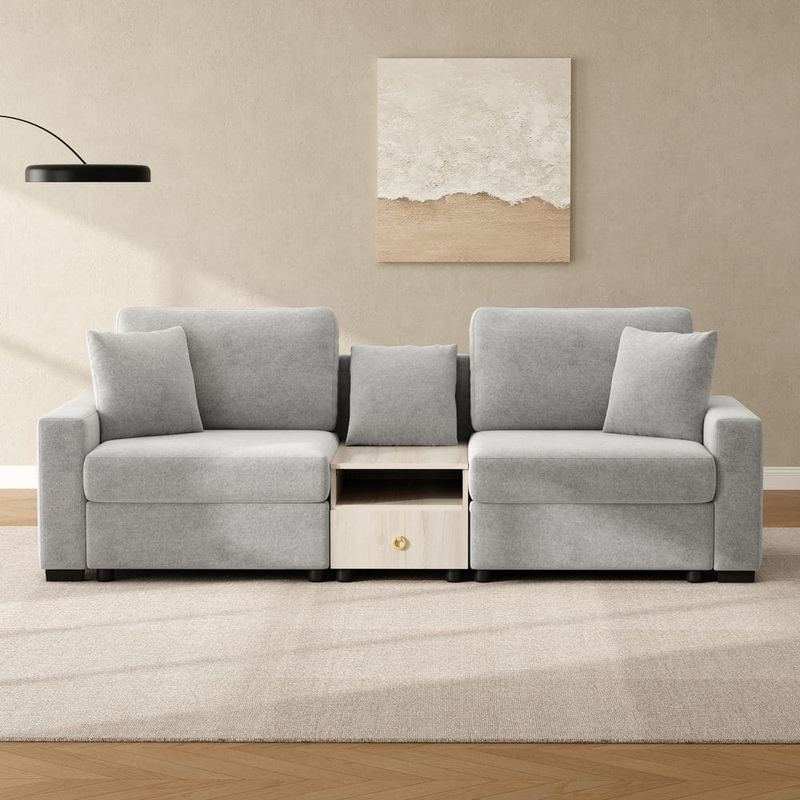 CHRISTOPHER KNIGHT HOME - Cevano Modern 95.7 in. Chenille Upholstered 2-Seater Sectional Sofa in Grey with Storage Armrest and Center Console