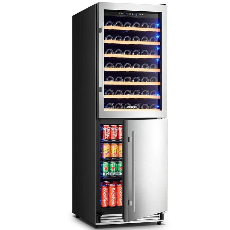 BODEGA - 30 in. Dual Zone 28-Wine Bottles and 80-Cans Built-In or Freestanding Beverage and Wine Cooler in Stainless Steel