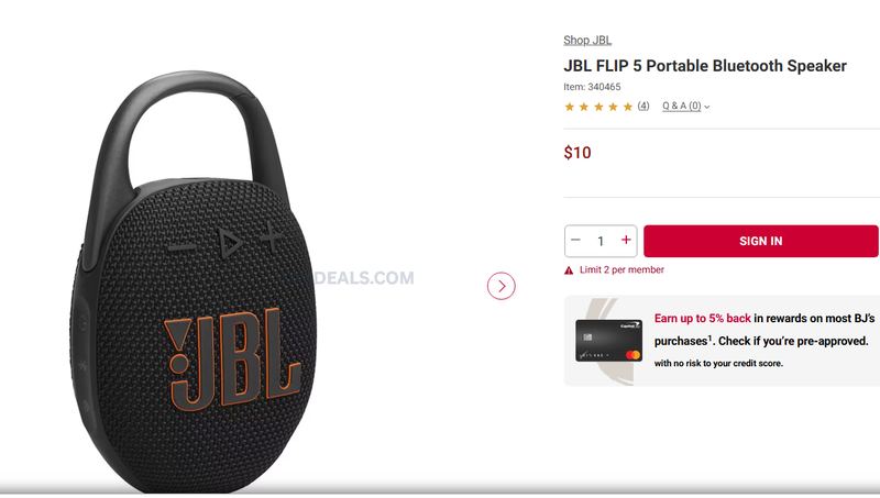 JBL FLIP 5 BLUETOOTH SPEAKER — $10