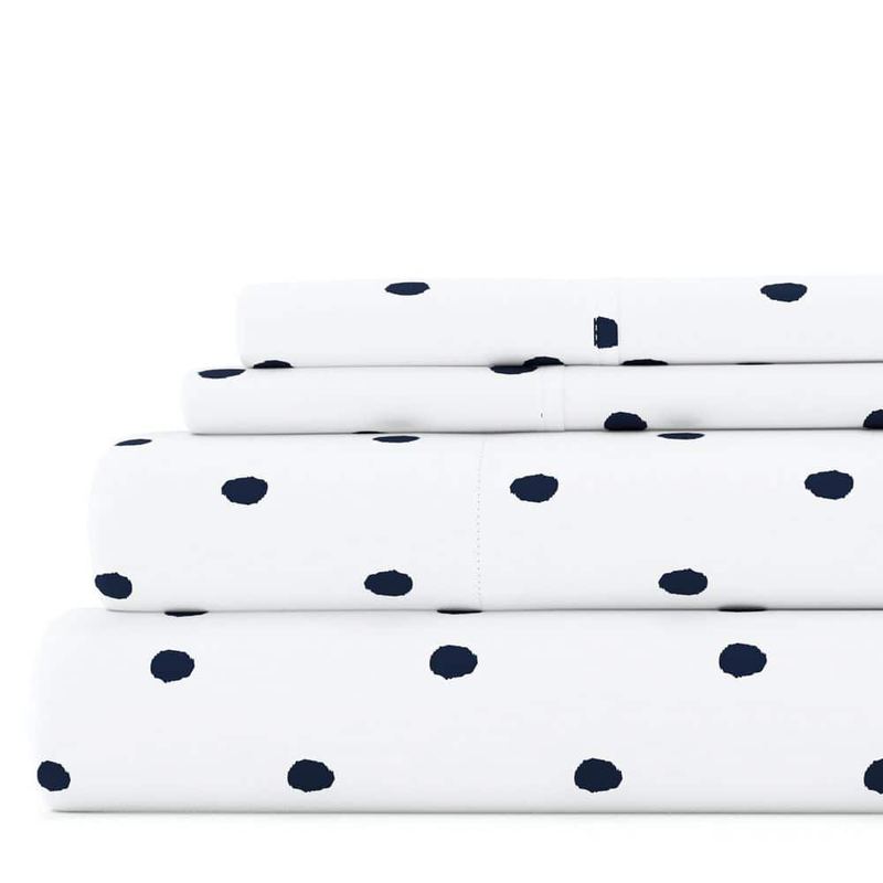 Becky Cameron - Premium Ultra Soft 4-Piece Navy Dots Pattern Microfiber Queen Sheet Set