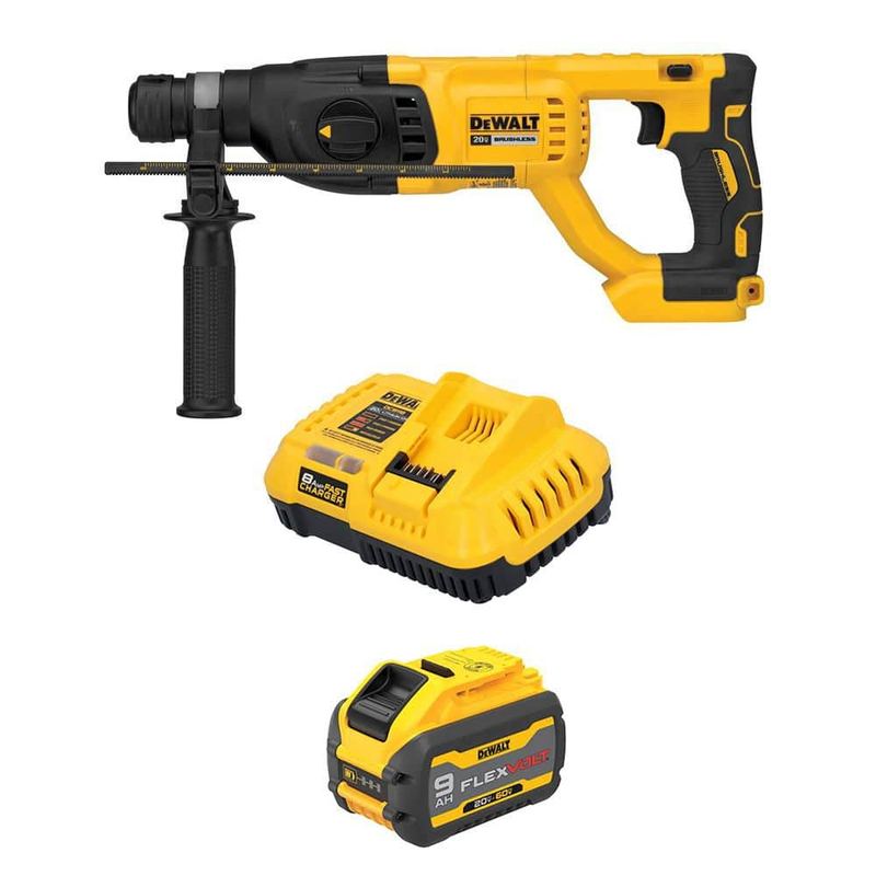 DEWALT - 20V MAX Lithium-Ion Cordless Brushless 1 in. SDS Plus D-Handle Concrete/Masonry Hammer w/ flexvolt 9Ah Battery & Charger