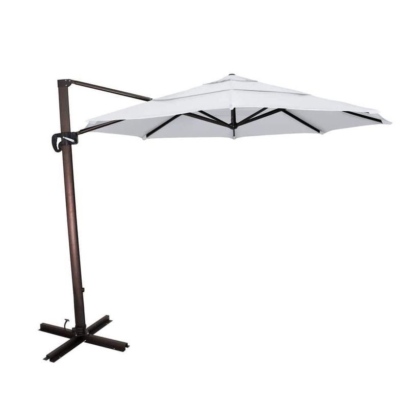 California Umbrella - 11 ft. Bronze Aluminum Cantilever Patio Umbrella with 360 Tilt and Crank Lift in Natural Sunbrella