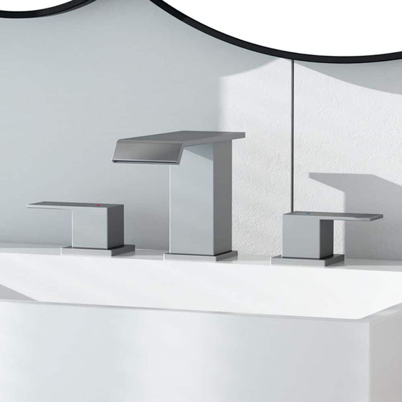INSTER - Curve8 in.Waterfall Widespread 2-Handle Bathroom Faucet 3-Hole Bath Sink Faucet with Pop-Up Drain in Brushed Nickel