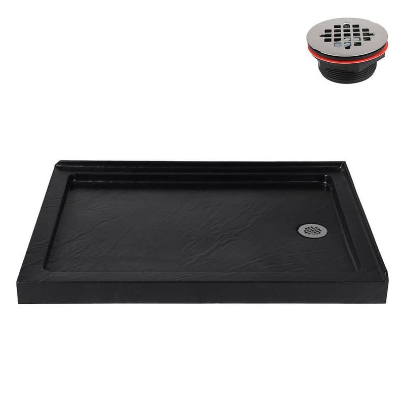 Streamline - 48 in. x 36 in. Corner Acrylic Shower Pan Base in Matte Black with Right Hand Drain, Drain Included