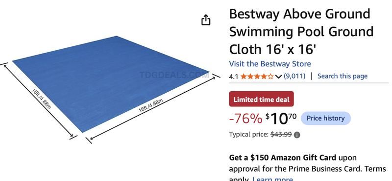 $43.99 BESTWAY POOL GROUND CLOTH 16X16 FOR $10.70