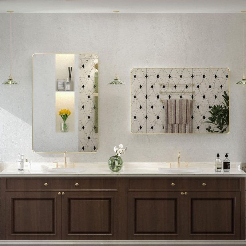 Apmir - 2 Pieces 24 in. W x 36 in. H Rectangular Tempered Glass and Aluminum Alloy Framed Wall Bathroom Vanity Mirror in Gold