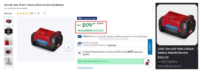 TORO 60V 10AH BATTERY DEAL 🔋