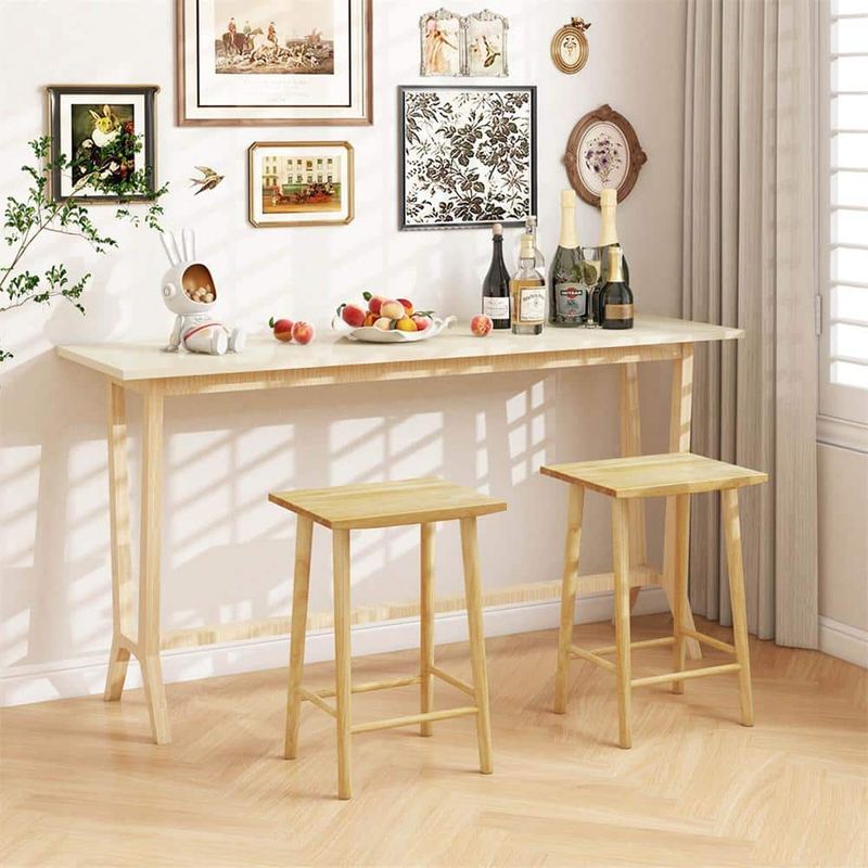 Costway - 25.5 in. Natural Backless Rubber Wood Counter Stool with Wooden Seat (Set of 2)