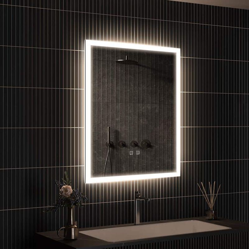 HOMLUX - 20 in. W x 28 in. H Rectangular Frameless LED Light with 3-Color and Anti-Fog Wall Mounted Bathroom Vanity Mirror