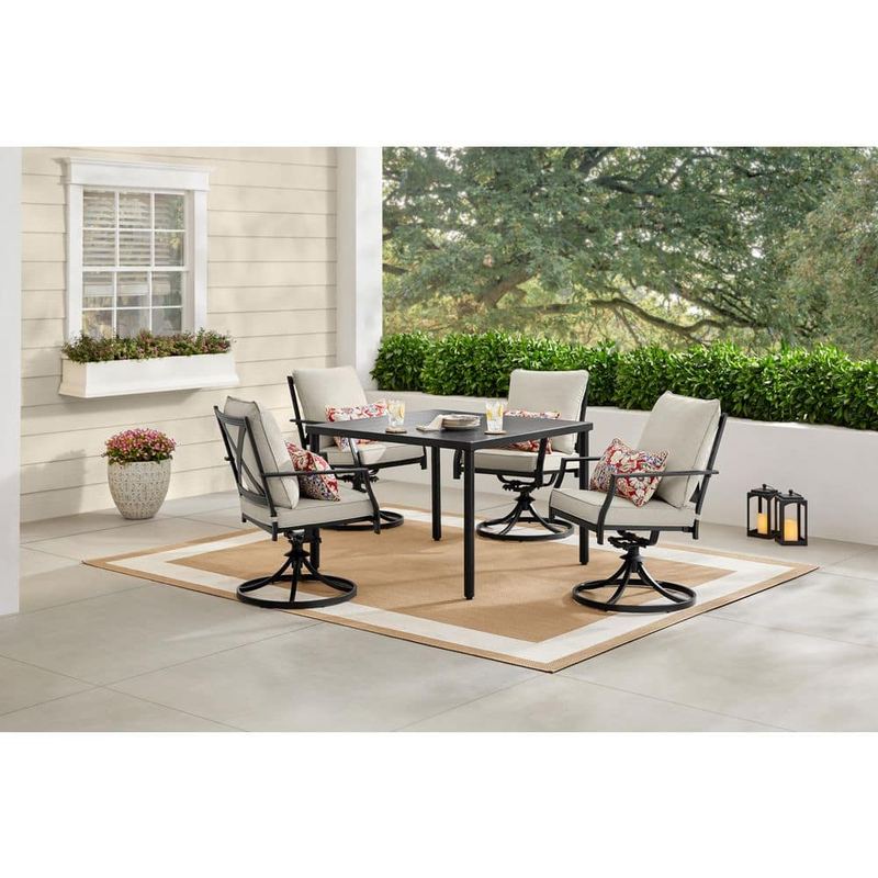 Hampton Bay - Cookson Black 5-Piece Metal Outdoor Dining Set with Cushion Guard Putty Beige Cushion
