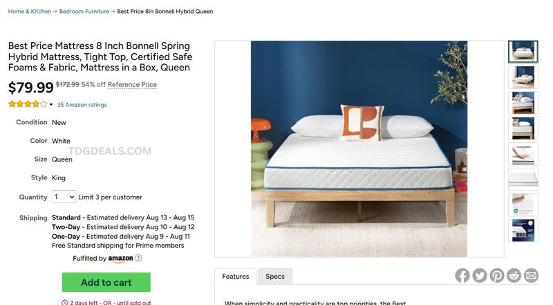 BEST PRICE 8" BONNELL HYBRID MATTRESS QUEEN — $79.99