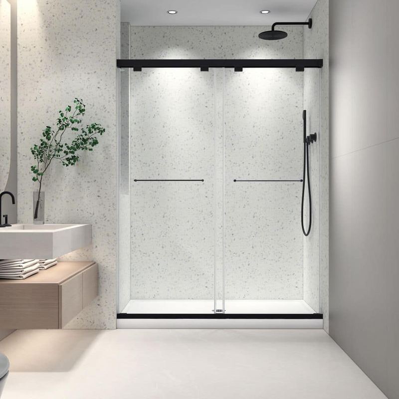 Afhocomp - 50-54 in. W x 76 in. H Sliding Frameless Shower Door in Matte Black Finish with Clear Tempered Glass