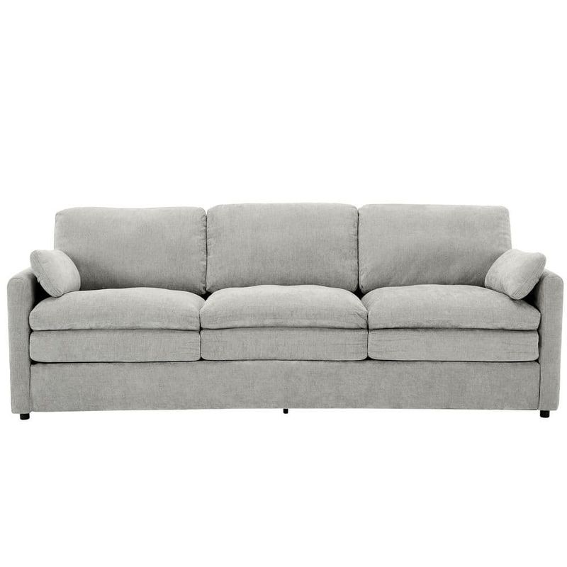 Qualler - 89 in. Rolled Arm Chenille Upholstered Rectangle Sofa in Light Gray