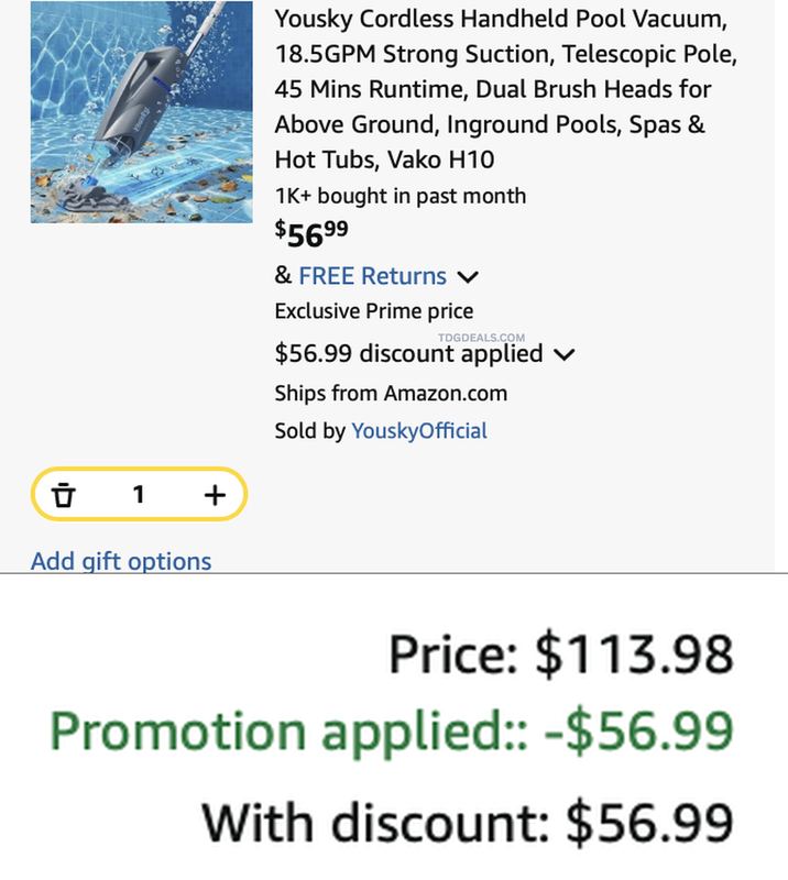 $56.99 POOL VACUUM AFTER CODE