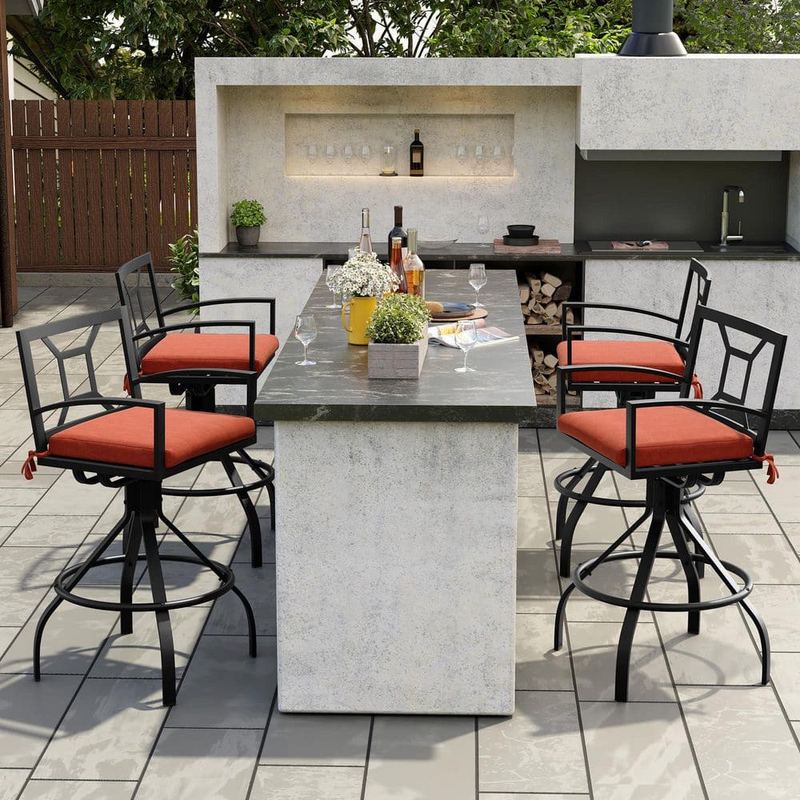 Crestlive Products - Swivel Aluminum Outdoor Bar Stool with Red Sunbrella Cushion (4-Pack)