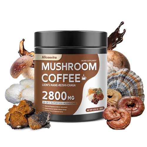 Mushroom Coffee - Lions Mane Mushroom Powder Instant Coffee with Lion's Mane, Reishi, Chaga, Cordyceps, and Turkey Tail - Mushroom Coffee Alternative for Energy, Mental Clarity & Focus, Brain Booster