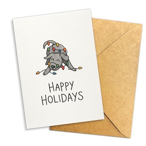 (5.3x8in) Funny Dog Christmas Card, Cute Puppy Holiday Greeting Card with Lights, Minimalist Animal, Happy Holidays Blank Inside for Friends, Family, Coworkers, Dog Lovers, Pet Owners (Xmas 15)