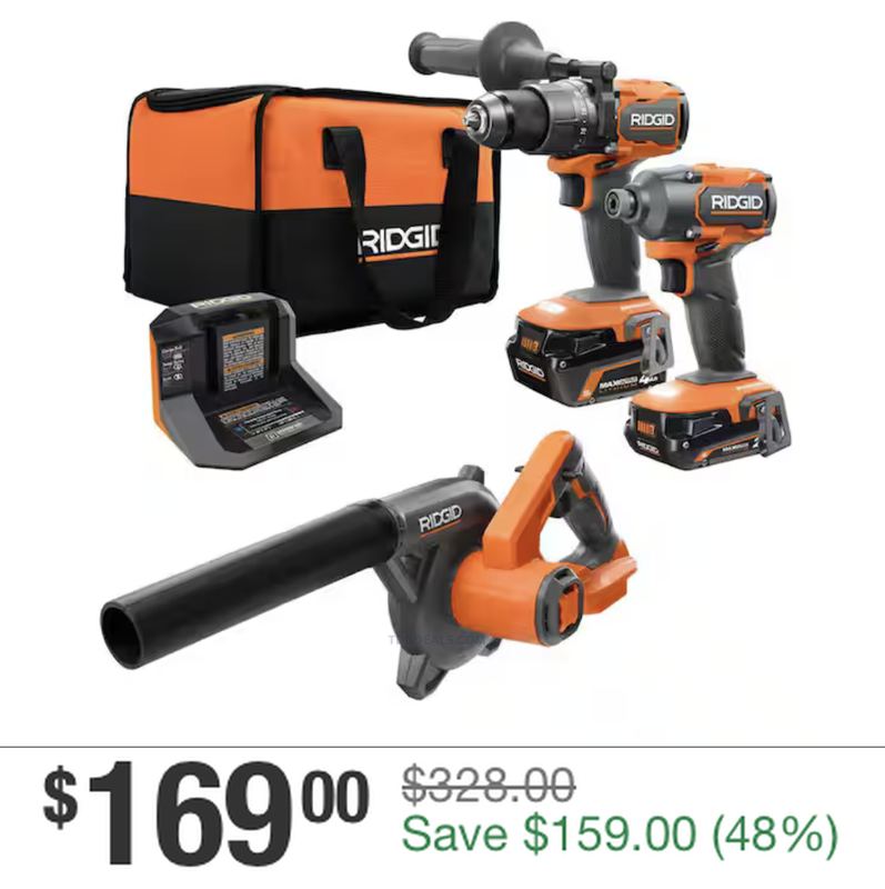 $328 RIDGID 18V COMBO KIT FOR $169