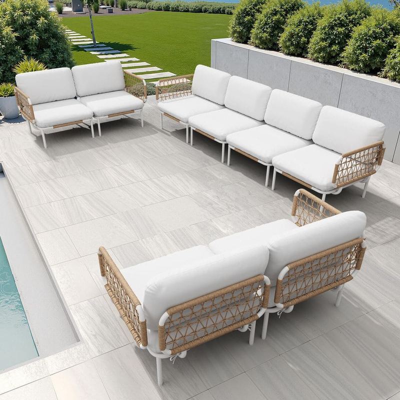 Crestlive Products - 8-Piece Rattan Aluminum Outdoor Sectional Set with Beige Cushions