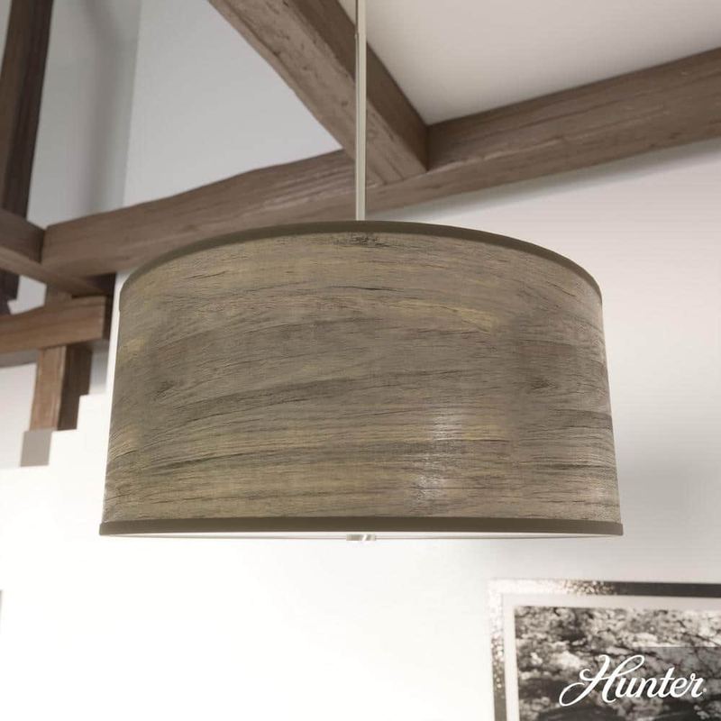 Hunter - Solhaven 3-Light Brushed Nickel Shaded Pendant Light with Hardback Shade