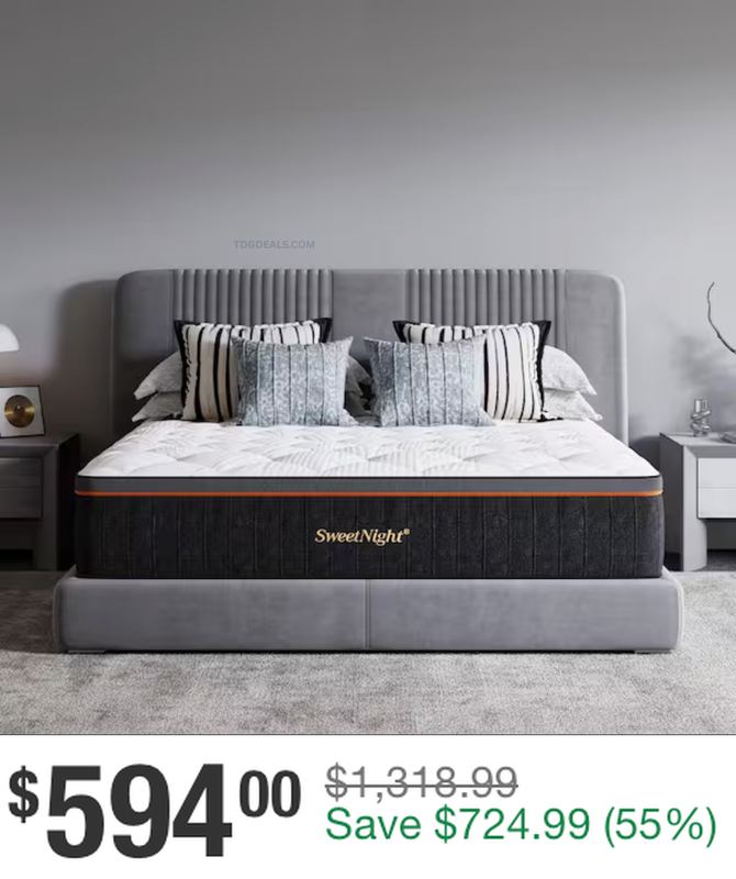 $1,319 SWEETNIGHT 14" KING HYBRID MATTRESS FOR $594