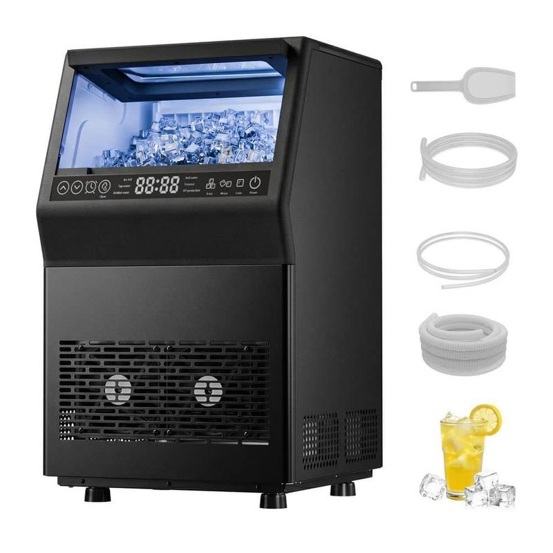 IUDommy - 14.17 in. 80 lb. /24H Full Size Cubes Freestanding/Built-In Ice Maker in Black with Dual Water Supply Options