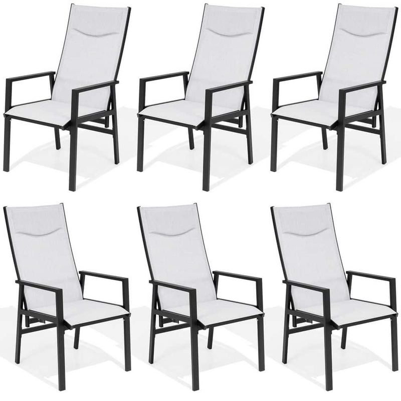Crestlive Products - Aluminum Adjustable Back Outdoor Dining Chair in Light Gray with Headrest (6-Pack)