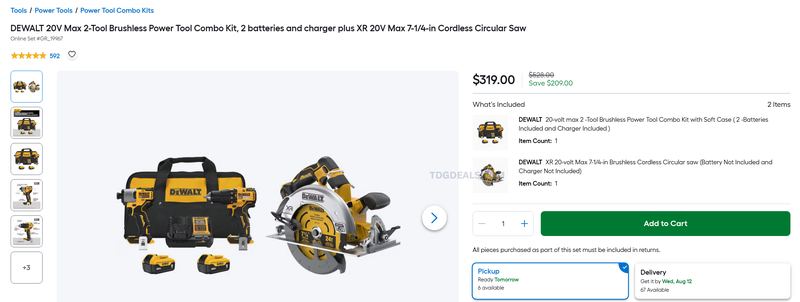 DEWALT 20V 2-TOOL COMBO + XR CIRCULAR SAW — $319