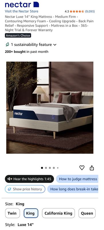 Nectar Luxe 14” King Bed for $859
