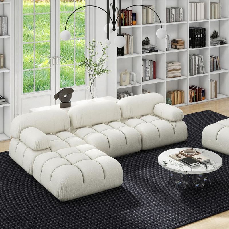 Jennifer Taylor - Marcel 109.5 in. W Round Arm Modular Modern 4-Piece Boucle Fabric Reversible Sectional Sofa in Ivory White