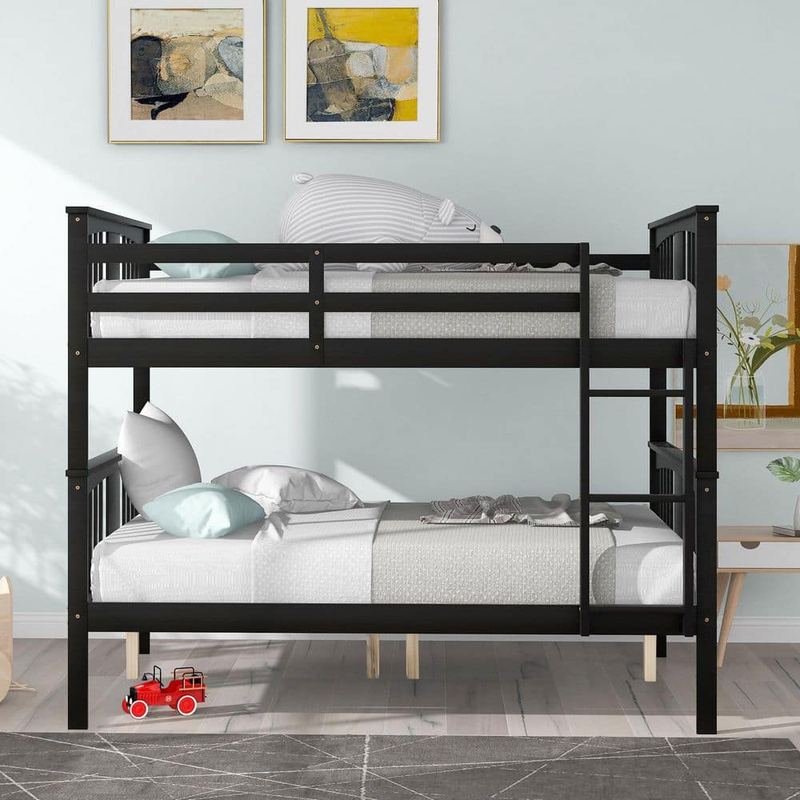 Polibi - Espresso Full over Full Bunk Bed with Ladder for Bedroom, Guest Room