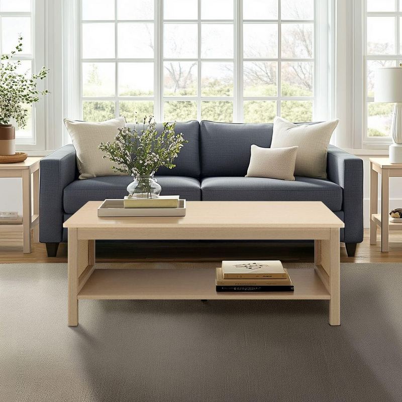 510 Design - Ashlyn 41.5 in. Natural Rectangle Rattan/Wicker 2-Tier Coffee Table with Spacious Open Shelf Storage