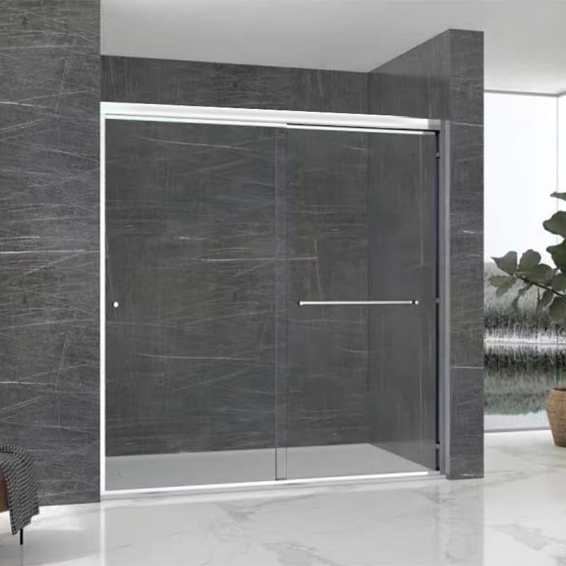 Bypass Sliding Shower Door Sorrento Lux Series Adjustable 56"-60" Width 72" Height - Semi-Frameless Chrome Finish - 5/16" Clear Tempered Glass by Fab Glass and Mirror