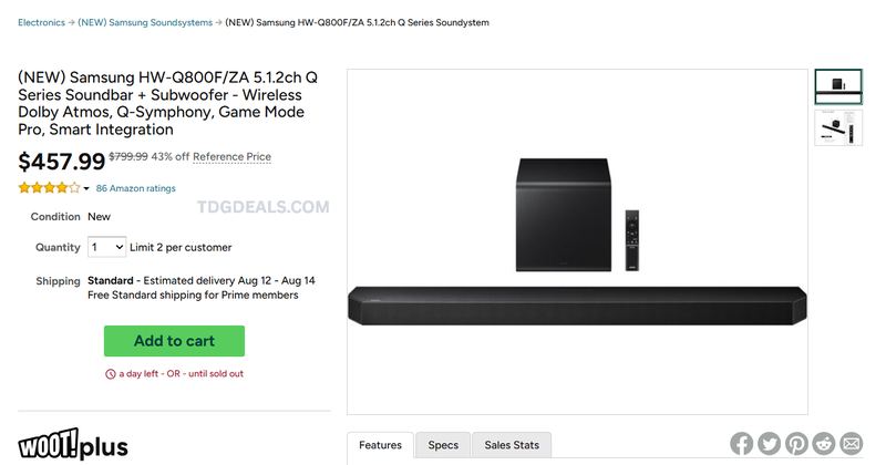 SAMSUNG Q800F 5.1.2CH SOUNDBAR — $457.99