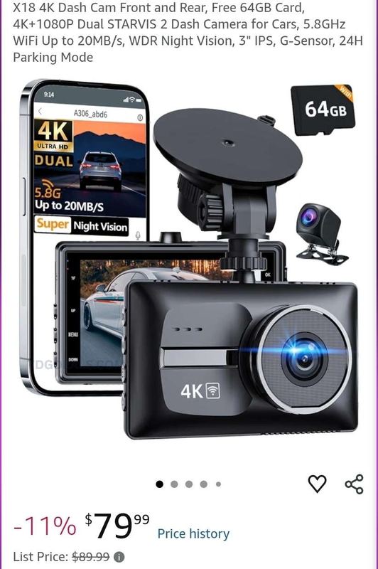 4K FRONT + REAR DASH CAM + 64GB CARD