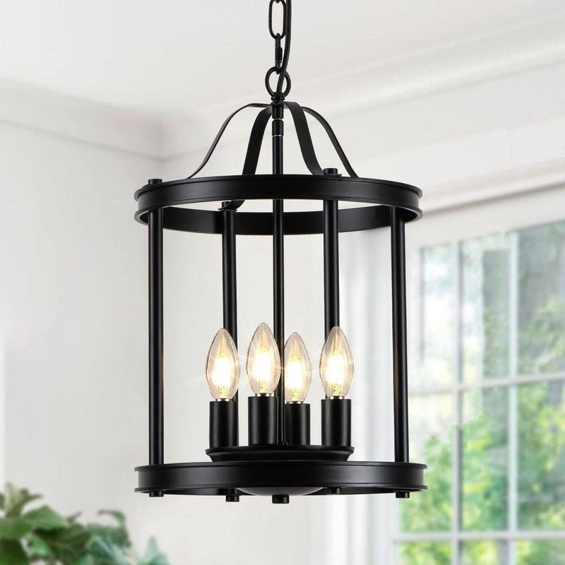 ZSMIHDOH - 4-light Modern Black Drum Chandelier with Adjustable Height